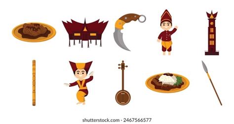 West Sumatra Culture Element Illustration Set Stock Vector (Royalty ...