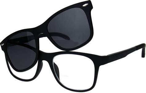 Amazon.com: Polarized Magnetic Clip On Shade Sunglasses Bifocal Reading Glasses All Black 1.5 ...