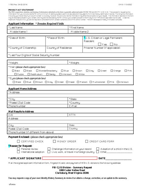 Free FBI Criminal Background Check (Form 1-783) - PDF – eForms