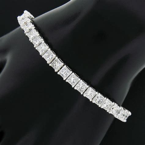 New Platinum 15.04ctw Princess Cut Large Diamond Line Tennis Statement Bracelet For Sale at 1stDibs