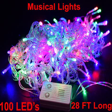 Musical Christmas Lights Twinkling Tree 100 LED Strip With Music Clear Wire Multicolor Singing ...