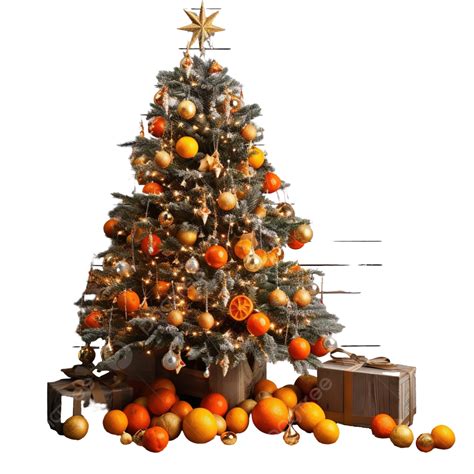 Christmas Tree With Baubles And Dry Oranges On A Old Wooden Table, Cinnamon, Cinnamon Sticks ...
