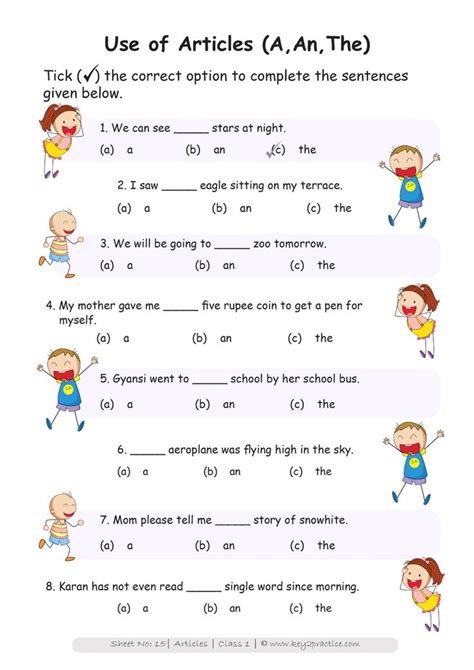 English Worksheets Grade 1 Chapter Articles - key2practice Workbooks | Grammar for kids, English ...