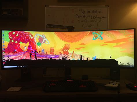 Found this dope wallpaper for my new monitor (3840x1080) : rickandmorty