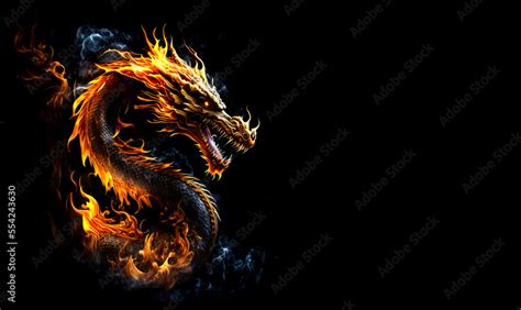 Fire dragon head on a black background. Generative AI Illistration of ...