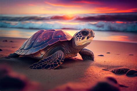 Premium Photo | A turtle on the beach at sunset