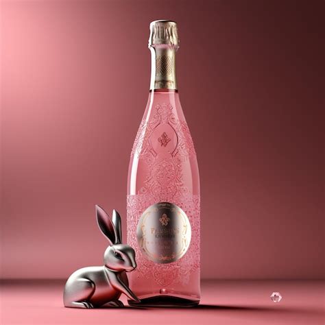 Premium Photo | A bottle of pink wine with a black bow and a black and white rose.