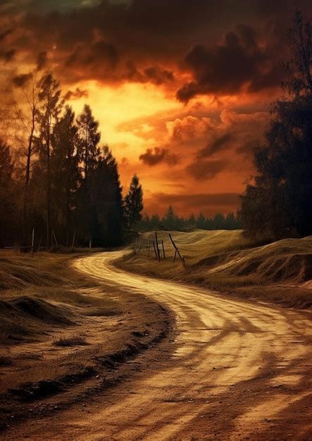 Premium AI Image | The road to the sunset