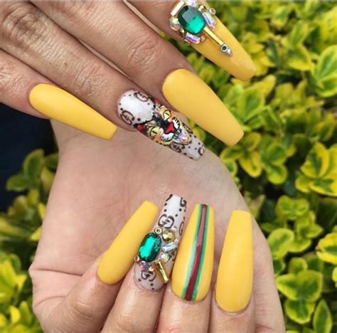 Gucci Nails 💛💛🔥🔥🔥🔥😩 These Are my #NailGoals Fr 🌸🌸🌸🙌🏾 . . For More Pictures 💛👑 Follow ️Hair,Nails ...