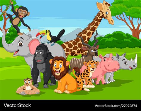 Cartoon wild animals in jungle Royalty Free Vector Image