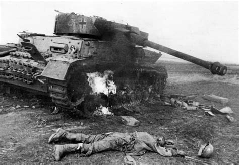 In this photo we see a picture of a Panzer IV destroyed during the ...