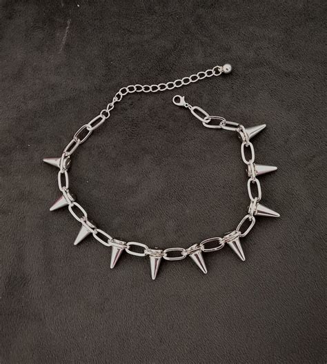 Spike Choker Necklace Spike Chain Choker Necklace Gothic - Etsy