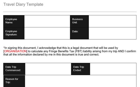 Template for Travel Diary – GRCReady