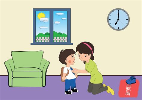 Mom take care of her Child. Vector Illustration of Mother and Son. Educational 4652270 Vector ...