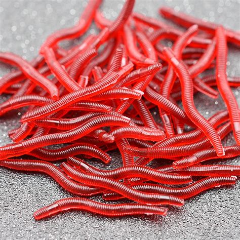 100pcs Artificial Fishing Baits Soft Lure Red Earthworm Trout Fake ...