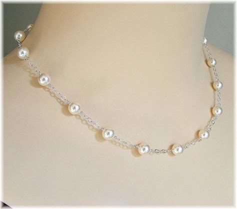 Cream Swarovski Pearl Tin Cup Necklace, Delicate Bridal Necklaces ...