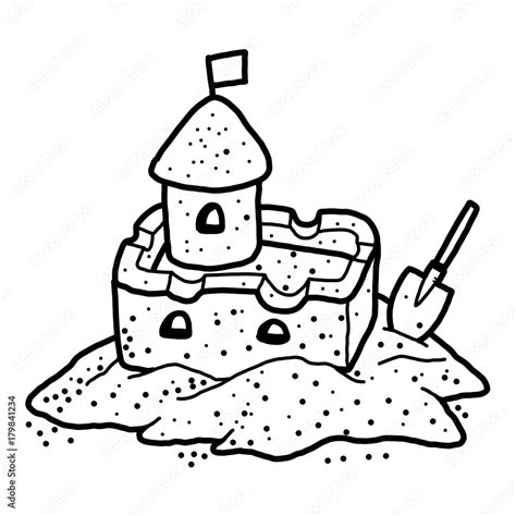 sand castle / cartoon vector and illustration, black and white, hand drawn, sketch style ...