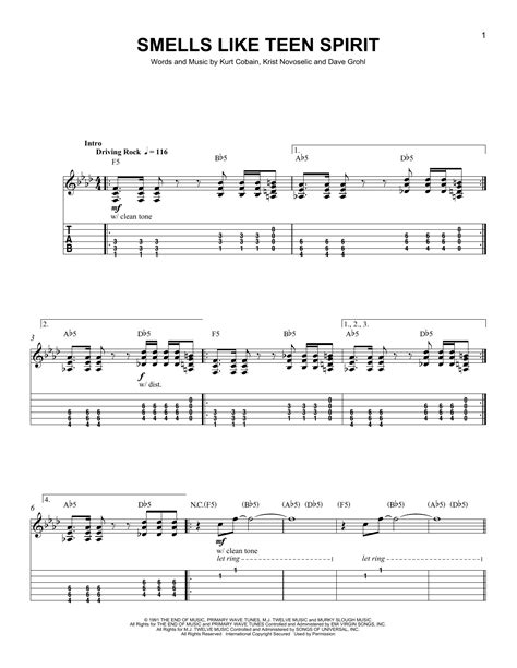 Smells Like Teen Spirit by Nirvana Sheet Music for Easy Guitar Tab at ...