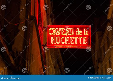 Caveau De La Huchette Neon Sign, Paris, France. Stock Image - Image of ...