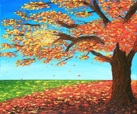 Fall Tree Painting Tree Original Art Leaf Fall Artwork Autumn Landscape ...