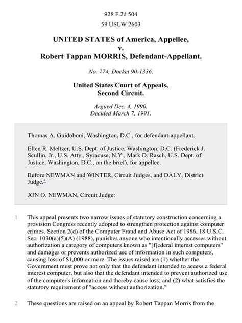 United States v. Robert Tappan Morris, 928 F.2d 504, 2d Cir. (1991 ...