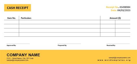 Sample Receipt Form