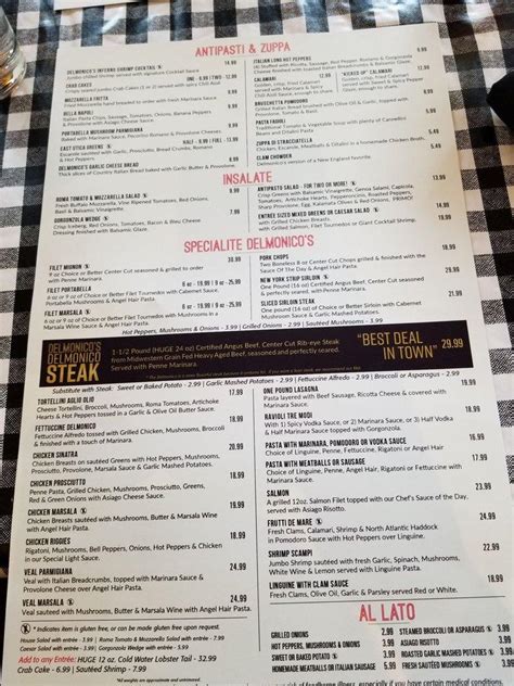 Menu at Delmonico's Italian Steakhouse, Albany