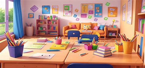 Stylish Stationary In The Classroom Colourful Background, Kindergarten Day, Classroom Setup, Go ...