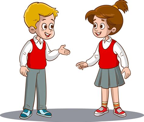 vector illustration of boy and girl students talking to each other ...