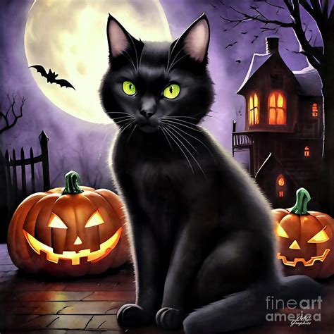 Halloween Black Cat Painting by CAC Graphics - Fine Art America
