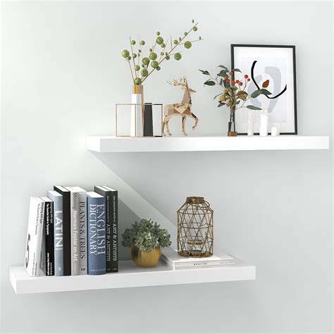 INHABIT UNION White Floating Shelves for Wall-24in Wall Mounted Display ...