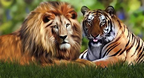 FRIENDS, GRASS, STRIPES, LION, TIGER, CATS, HD wallpaper | Peakpx