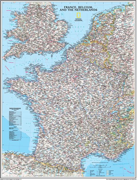 France Belgium and Netherlands Wall Map by National Geographic - MapSales