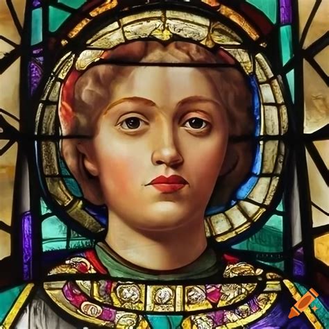 Stained glass window portrait of joan of arc