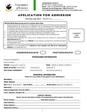 Fillable Online University Of Zambia Application Forms Pdf Fax Email ...