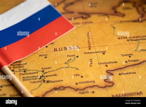 Bangkok, Thailand - February 1, 2022 Russia flag on vintage world map background Stock Photo - Alamy