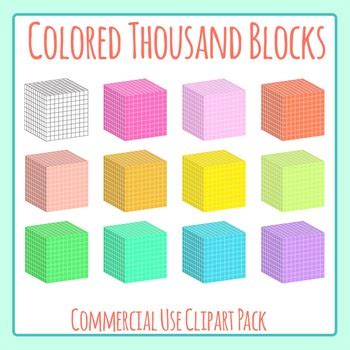 Colored Thousands Blocks - Place Value Big Blocks Math Clip Art / Clipart