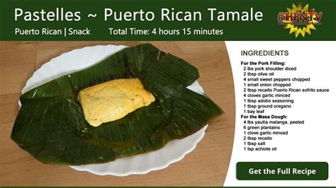 Pastelles ~ Puerto Rican Tamale Recipe Card - Hispanic Food Network