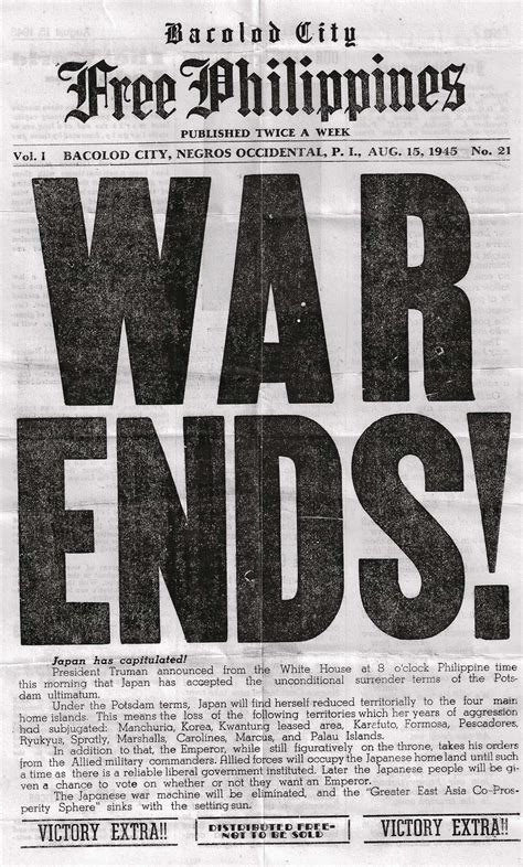 WAR ENDS! - Japan surrenders, ending World War II. August 15, 1945 : r/Philippines