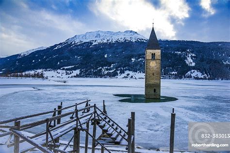 Church tower in Lake Reschen, | Stock Photo