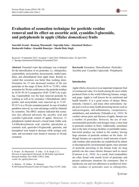 Evaluation of ozonation technique for pesticide residue removal and its ...