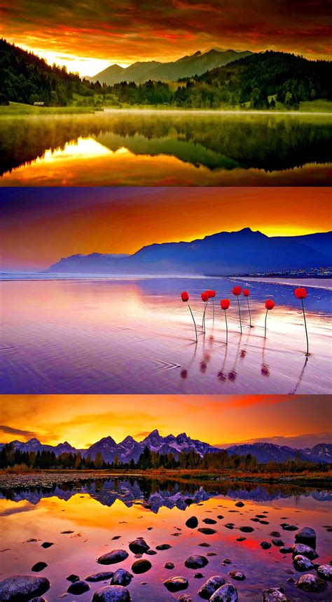 The LAKE at SUNSET | Landscape paintings, Sunrise sunset, Natural wonders