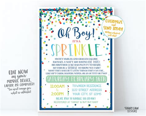 Printable Baby Sprinkle Invite Boy Baby Sprinkle Invite, Boy Sprinkle – Rainy Lain Designs LLC