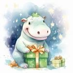 Christmas Hippopotamus With Gift Free Stock Photo - Public Domain Pictures