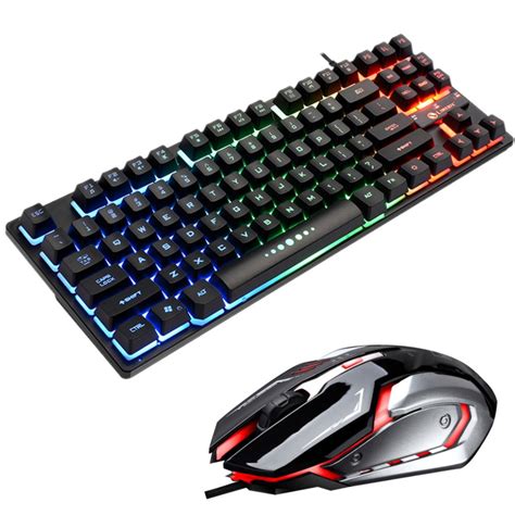 Wired Ergonomic Gaming LED Keyboard and Mouse, Multiple Color Rainbow LED Backlit Mechanical ...