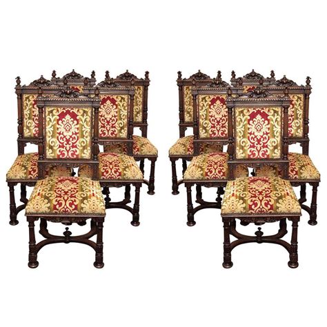 Set of 10 Antique Carved Walnut French Renaissance Design Chairs at 1stDibs