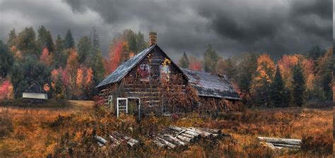 Fond d'écran : 1900x900 px, cabine, des nuages, herbe sèche, tomber, forêt, Hansel et Gretel ...