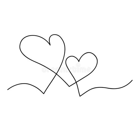 Two Hearts Continuous One Line Art. Double Heart Wavy Sketch Line Stock ...