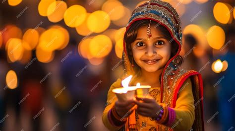 Premium AI Image | Indian kids decorating with oil lamps for Diwali festival