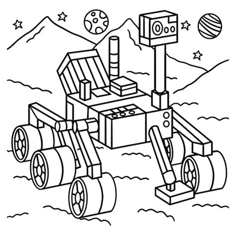 Premium Vector | Curiosity mars rover coloring page for kids